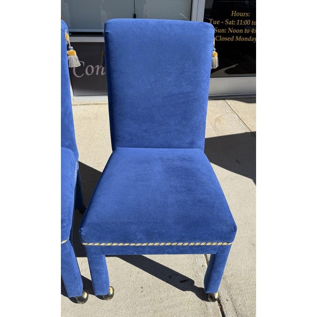 Late 20th Century Set of 4 Royal Blue Chairs With Tassels For Sale - Image 14 of 18