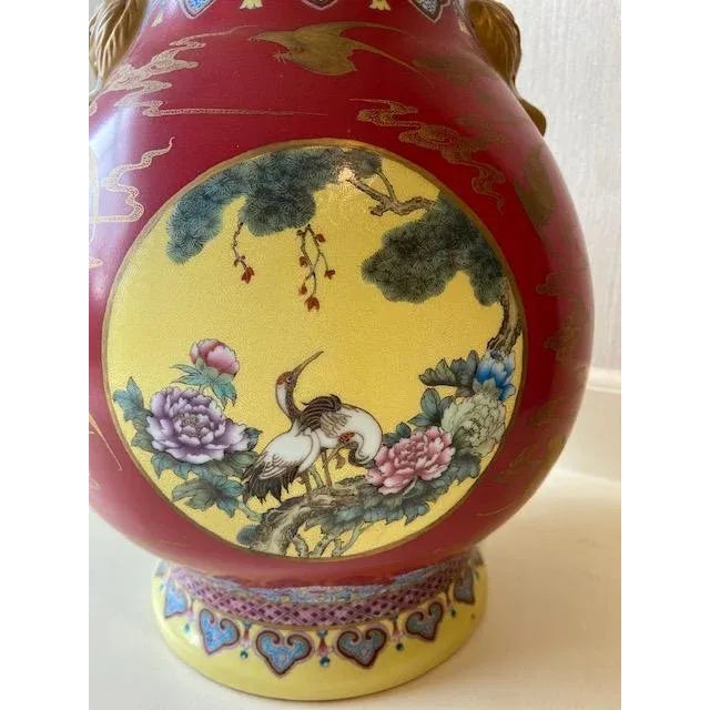 Asian Antique Late 18th Century Qing Dynasty Red and Yellow Vase For Sale - Image 3 of 8