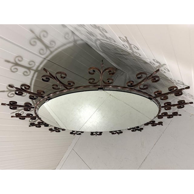 Large Round Wrought Iron Wall Mirror, 1960s For Sale - Image 9 of 18