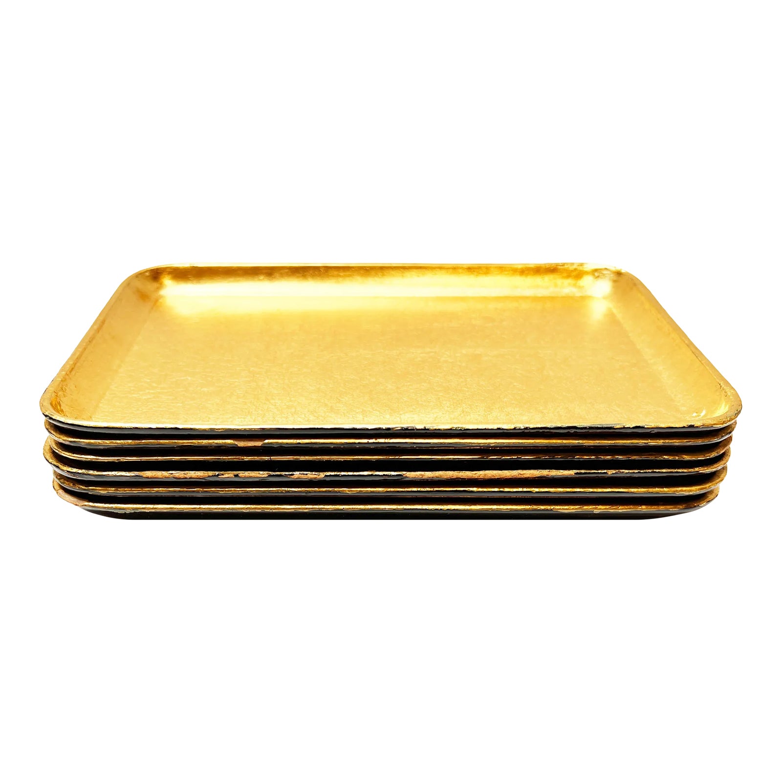 Vintage Mid Century Modern Gold Lacquer Ware Plates, Made in Japan 6