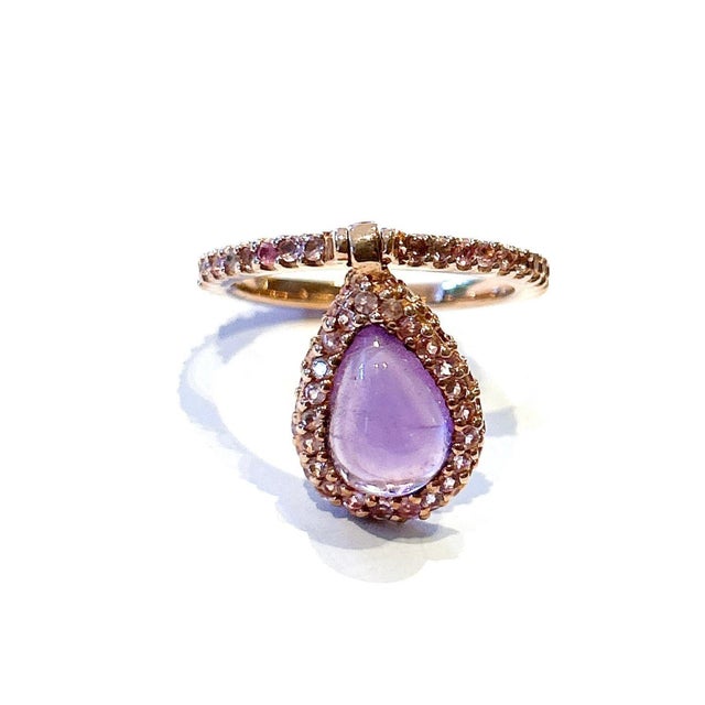 Bochic “Capri” Vintage Diamond & Amethyst Ring Set In 18K Gold & Silver For Sale - Image 4 of 8