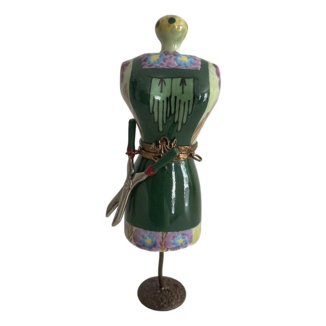 Lovely Chanille Limoges Gardening Mannequin / Dress FormTrinket Box - Two Piece Plus Shears (Retired Piece) For Sale