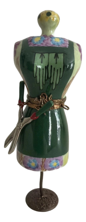 Lovely Chanille Limoges Gardening Mannequin / Dress FormTrinket Box - Two Piece Plus Shears (Retired Piece)
