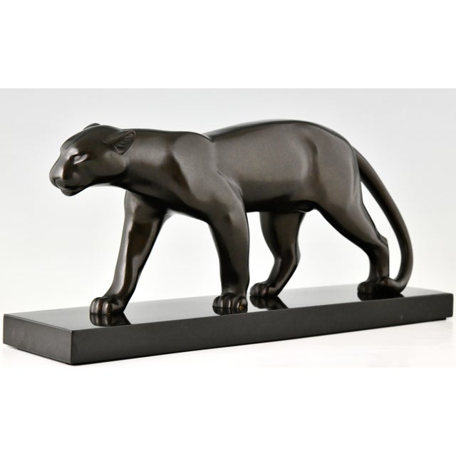 Emile Louis Bracquemond, Sculpture of Walking Panther, 1930, Bronze and Marble For Sale - Image 6 of 14