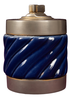 Blue Glazed Ceramic and Brass-Toned Metal Table Lighter by Tommaso Barbi, 1970s