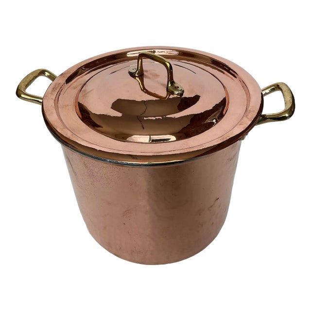 1970s Ruffoni 8 1/2 Quart Hammered Copper Stockpot For Sale