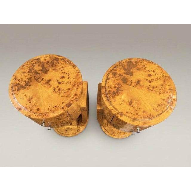 Art Deco Style Olive Burl Bedside Lockers, Set of 2 For Sale - Image 4 of 5