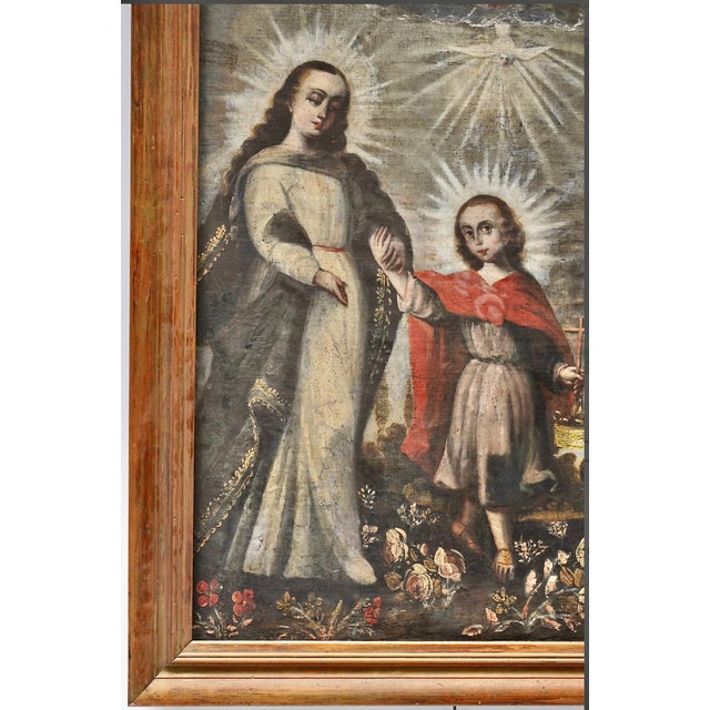 18th C. Spanish Colonial Holy Family Oil-on-Canvas For Sale In Los Angeles - Image 6 of 7