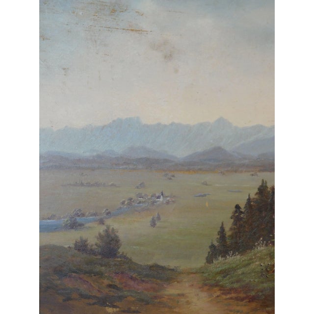 Mountain Valley Scene Framed Oil Painting On Board - Artist's Signature Illegible For Sale - Image 9 of 13