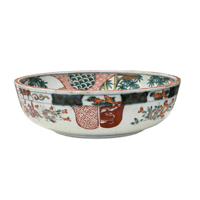 Vintage Asian Round Polychrome Enamel Scenery Graphic Porcelain Bowl For Sale In San Francisco - Image 6 of 11