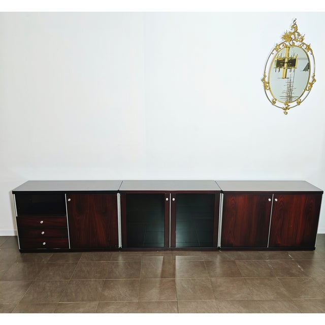 Italian Modular Furniture in Wood, Aluminum, and Glass attributed to Vittorio Introini, 1970s For Sale - Image 4 of 18