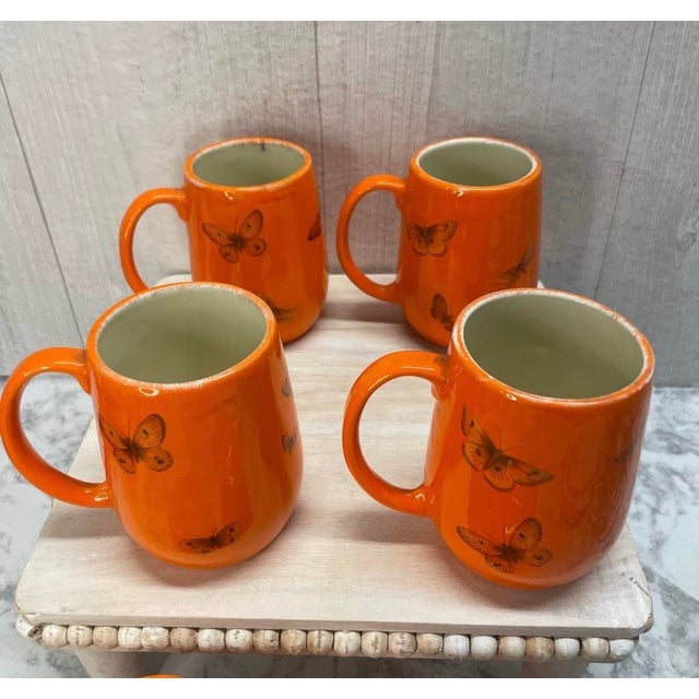 Vintage 1960's Mid Century Modern Cottage Core Butterfly Coffee Mugs & Creamer Sugar Bowl Set - Set of 6 For Sale - Image 4 of 14