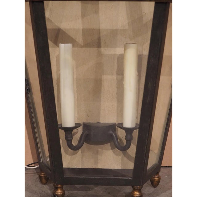 Early 21st Century Wrought Iron and Glass Wall Lantern With Crown Finial For Sale - Image 5 of 7