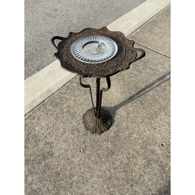 Art Deco Metal Ashtray Stand with. A Crystal Ashtray. Early 20th Century Era.