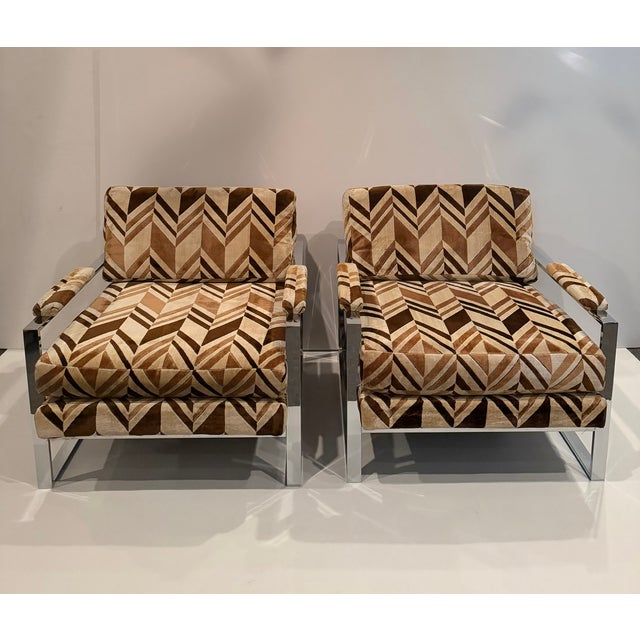 Mid-Century Modern Pair of Milo Baughman Chrome and Plush Upholstered Club Chairs For Sale - Image 3 of 12