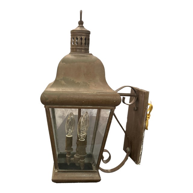 Antique Rustic Metal Lantern Light For Sale