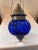 Moroccan Large Vintage Cobalt Blue Hanging Decorative Glass Ornament With Ornate Pierced Metalwork For Sale - Image 3 of 7