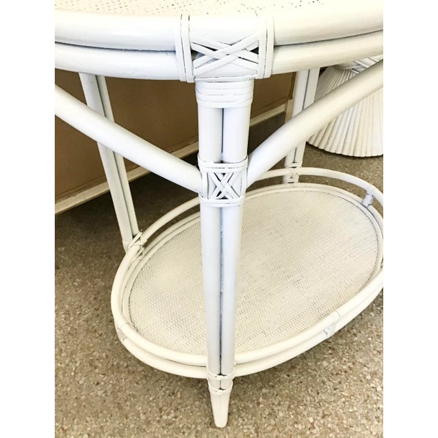 Boho Chic Oval Rattan Bar Table White Lacquer For Sale In Los Angeles - Image 6 of 9