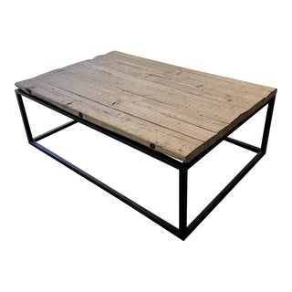 Litt Concept Rustic Iron Coffee Table With Reclaimed Wood Top For Sale