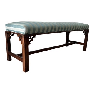 Vintage Henredon Chinoiserie Upholstered Bench For Sale