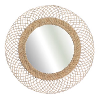 Vintage Wall Mirror with Wicker Frame, 1970s For Sale