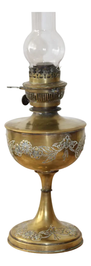 Gilt Oil Lamp with Glass Lampshade, 1930s