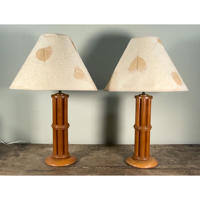 Nautical Coastal / Regency Faux Bamboo Table Lamps With Natural Fiber Shades - A Pair For Sale - Image 3 of 9