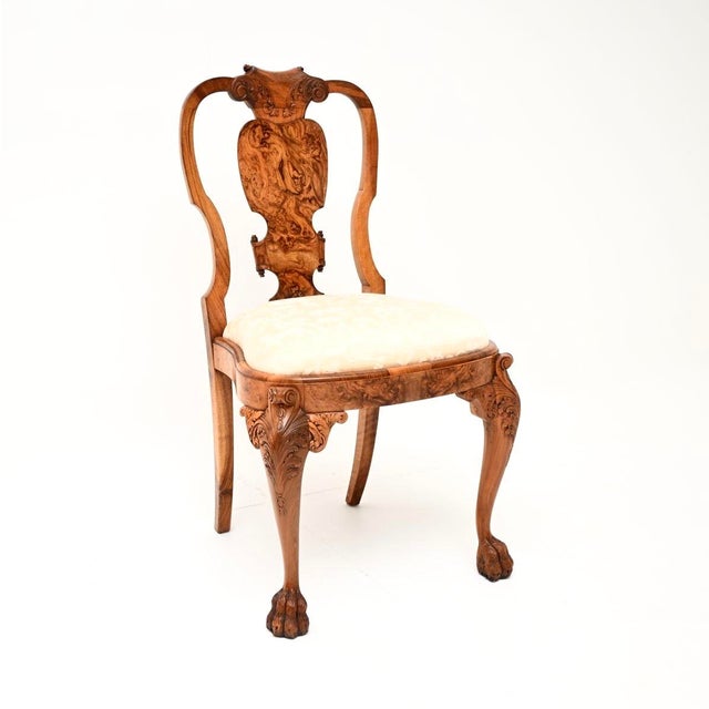 Brown Vintage Queen Anne Style Dining Table and Chairs in Burr Walnut, 1920, Set of 9 For Sale - Image 8 of 11