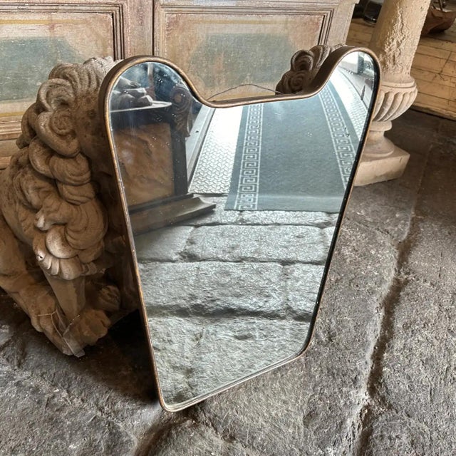 1950s Gio Ponti Attributable Mid-Century Modern Solid Brass Italian Wall Mirror For Sale - Image 6 of 10
