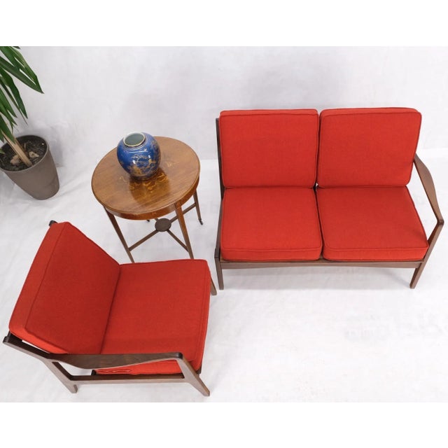 Danish Mid-Century Modern Walnut Lounge Chair Settee Loveseat Couch Sofa Set - A Pair For Sale - Image 11 of 13