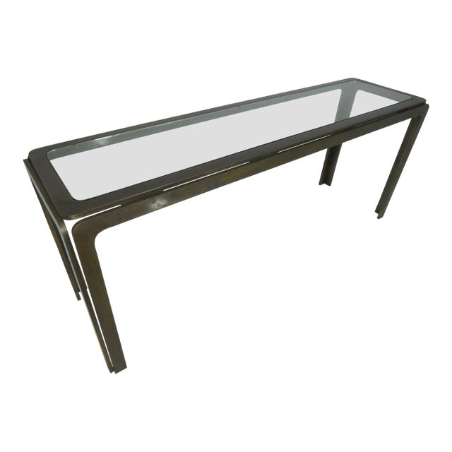 Vintage Bronze and Glass Console Table Attributed to Roger Sprunger for Dunbar For Sale