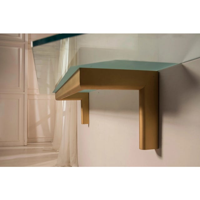 Vintage Wall Shelf with Golden Metal Structure and Sunblasted Glass Top, 1970s For Sale - Image 4 of 13