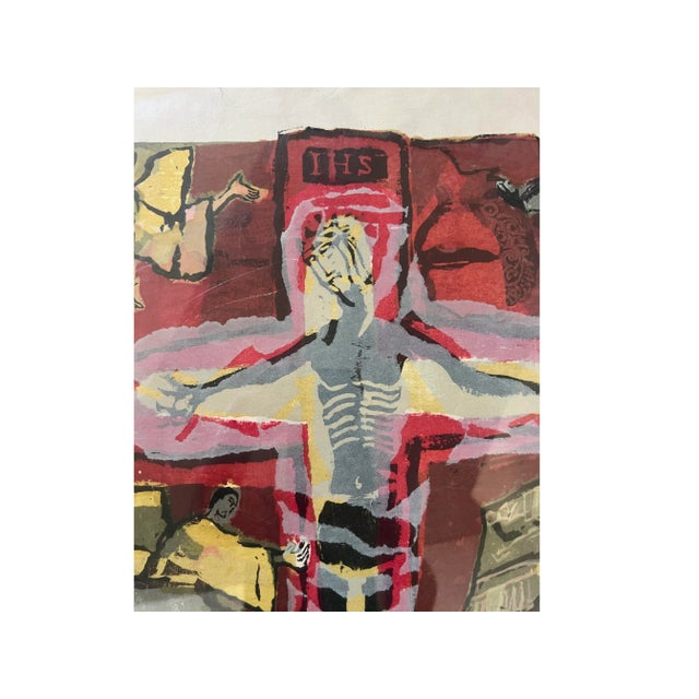 Vintage Mid Century Modern Print Painting Art by Sister Monica Julie Crucifixion Abstract 1950s For Sale - Image 10 of 11
