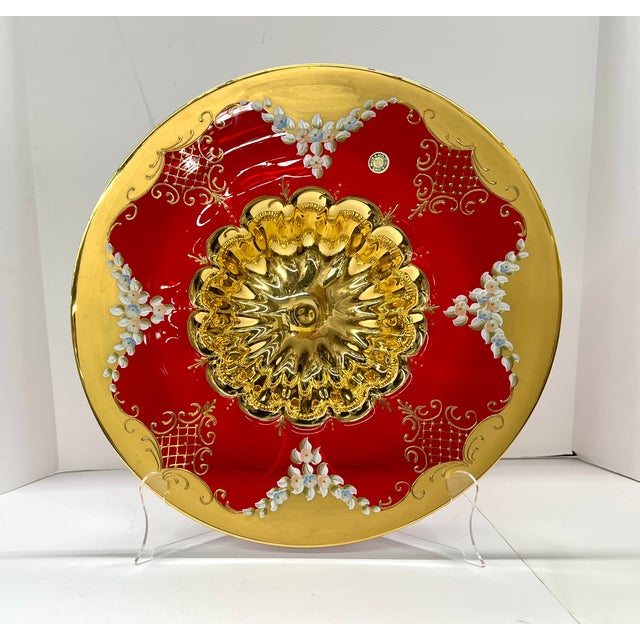 Murano Italy Hand Formed Painted Floral And Gold Plate / Bowl / Art Glass - Signed $400 15” Diameter 2.5” Height Make a...