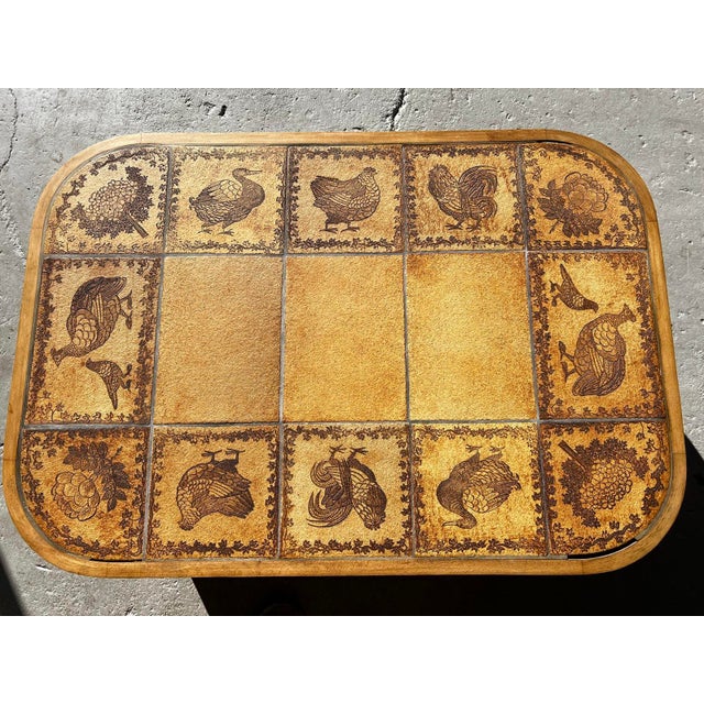 Very rare Roger Capron table decorated with farm animals. Certified by the Capron family. Wooden frame and ceramic top....