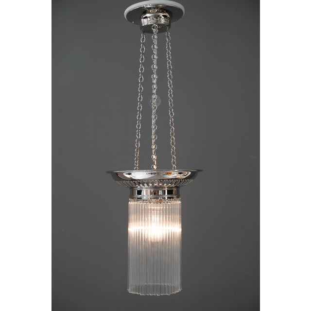 Vintage Nickel-Plated Ceiling Lamps with Glass Sticks, 1920, Set of 2 For Sale - Image 6 of 16