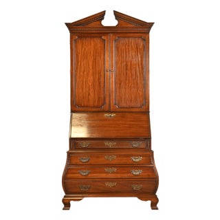 Drexel Georgian Mahogany Bombe Form Bureau With Drop Front Secretary Desk and Bookcase Hutch For Sale