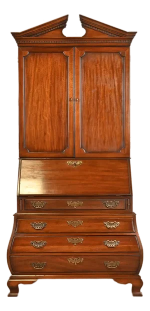 Drexel Georgian Mahogany Bombe Form Bureau With Drop Front Secretary Desk and Bookcase Hutch