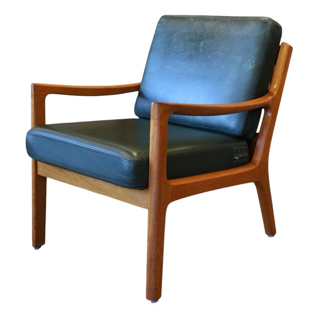 Model 169 Senator Lounge Chair in Teak and Green Leather by Ole Wanscher for Poul Jeppesens Møbelfabrik, 1960s For Sale
