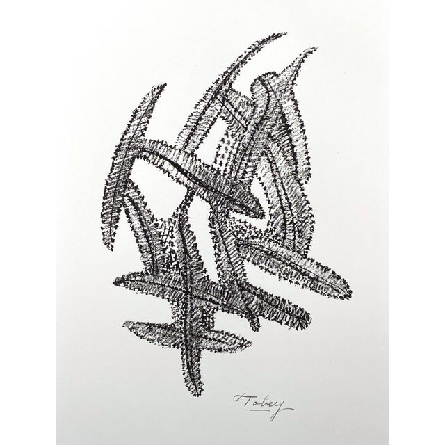A print * a lithograph * by mark tobey (1890–1976) * title: "composition in black" * abstract motif reminiscent of leaves...