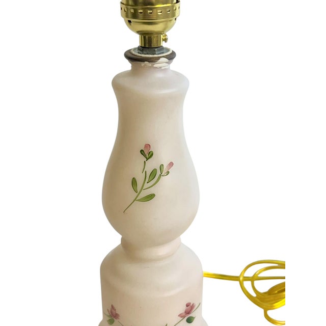 Pair of Vintage Hand-Painted Bristol Glass Table Lamps With Woven Shades For Sale - Image 4 of 17