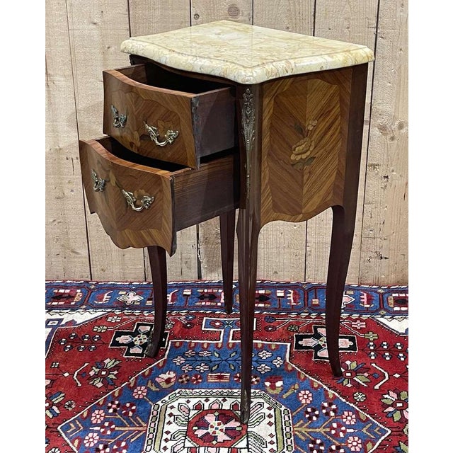 Louis XV Style Bedside Table in Oak with Marble Top, 1970s For Sale - Image 12 of 13