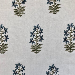 Peter Dunham Textiles - Udaipur - Indigo - Hemp & Linen - Block Print - Floral - Fabric - India - 2 Yards For Sale