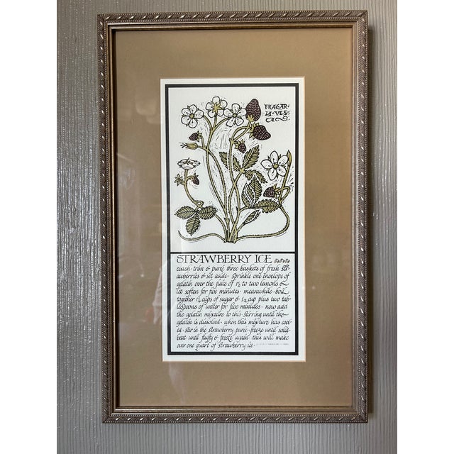 Set of 13 Framed original prints calligraphed by David L. Goines. The recipes are by Alice Louise Waters, who was an...