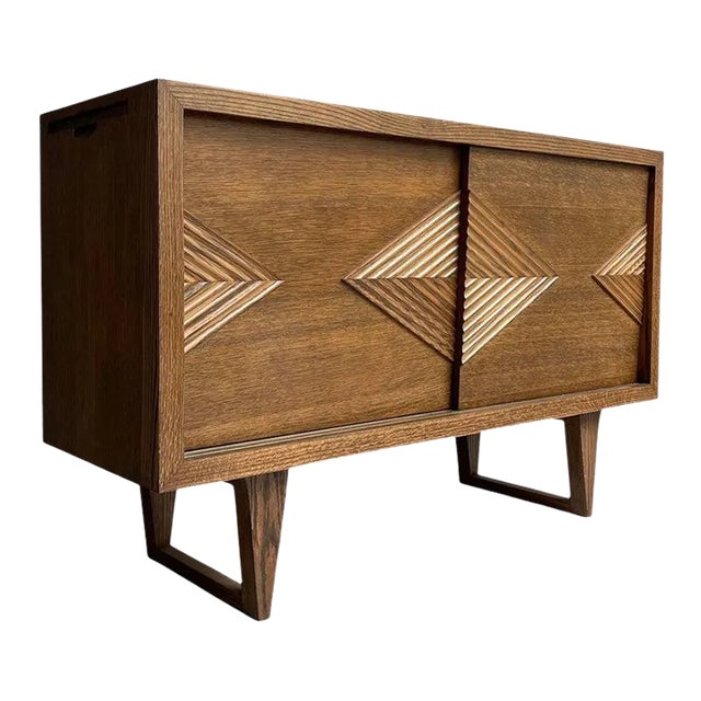 1950s Mid Century Chevron Front Oak Sideboard For Sale