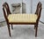 Antique (1910's) DBL. Arm Bench has a Regency Style. The Wood is Walnut. Carved and Inlaid. Gold Striped Fabric. Strips...