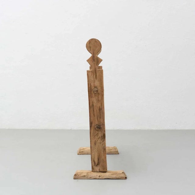 Spanish Hachero Traditional Natural Oak Wood Candleholder, 1890s For Sale - Image 4 of 18