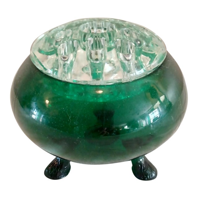 Vintage 1950's Viking Evergreen Flowerlite Frog 4 1/4" With Crystal Frog For Sale