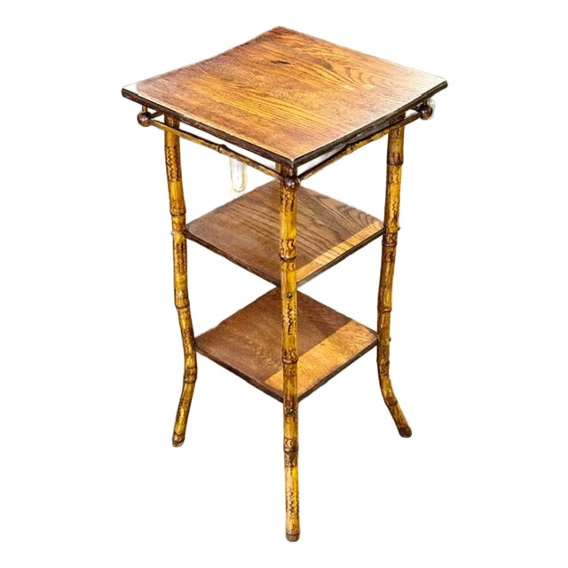 Vintage Italian Bamboo and Oak Side Table For Sale