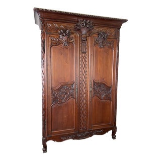 Vintage French Louis XVI Style Carved Walnut 2-Door Wardrobe For Sale